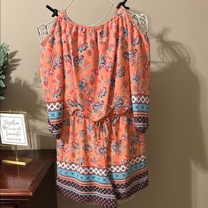 My Michelle girls Coral/blues  Cold Shoulder romper
